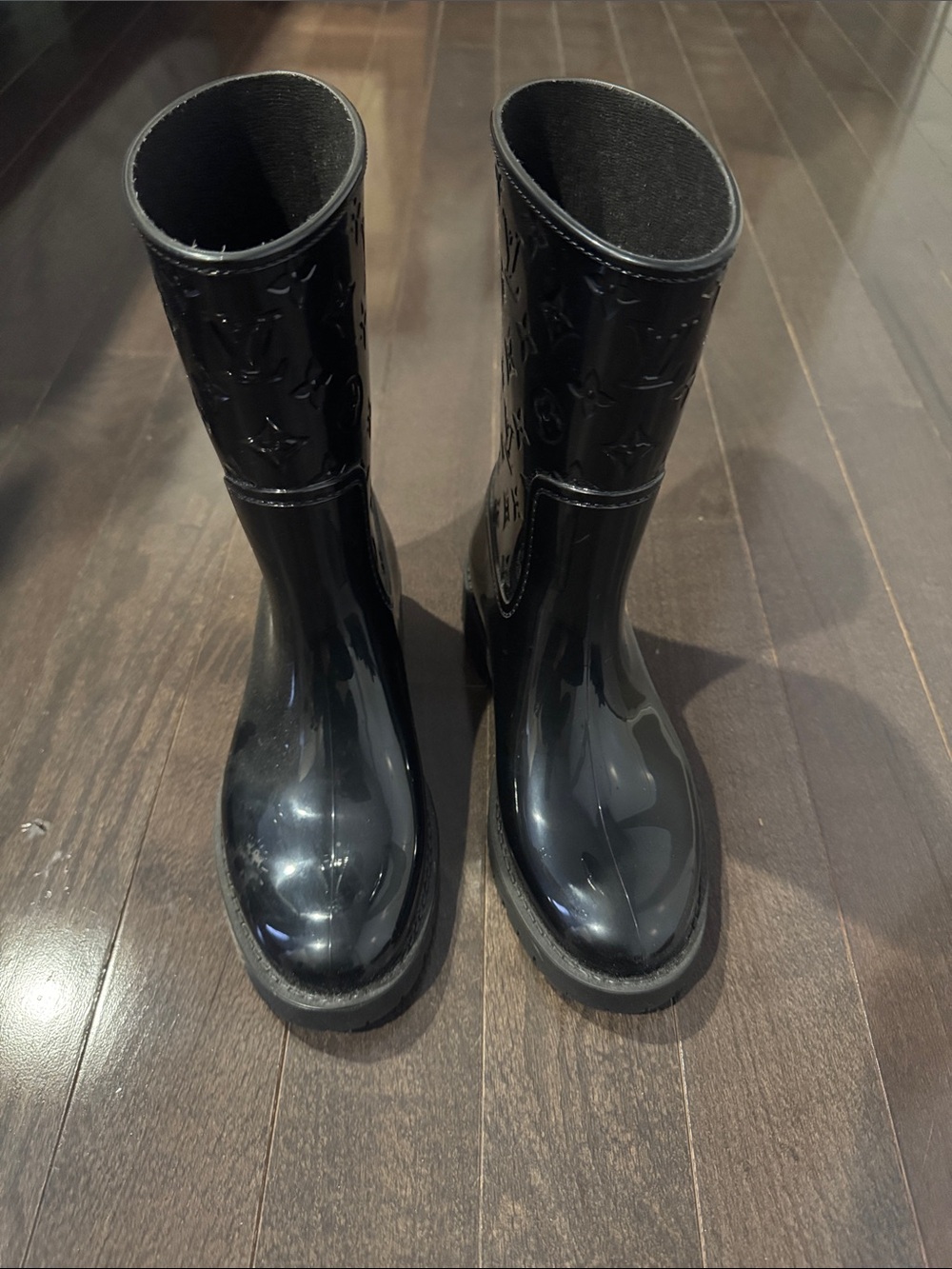 Louis Vuitton Black Glossy Monogram Rain Boots